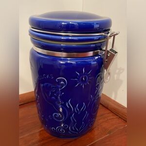 Like new! Lg Vintage Cobalt Blue Starbucks Mermaid Coffee Canister, Circa 1990’s